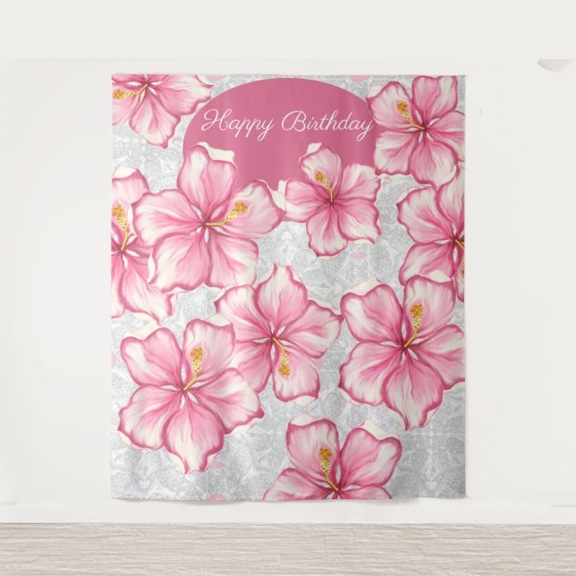 Hibiskus und Spitzen PINK Wandteppich (Vorderseite)