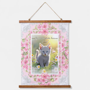 Hibiskus und Spitzen PINK Wandteppich Mit Holzrahmen