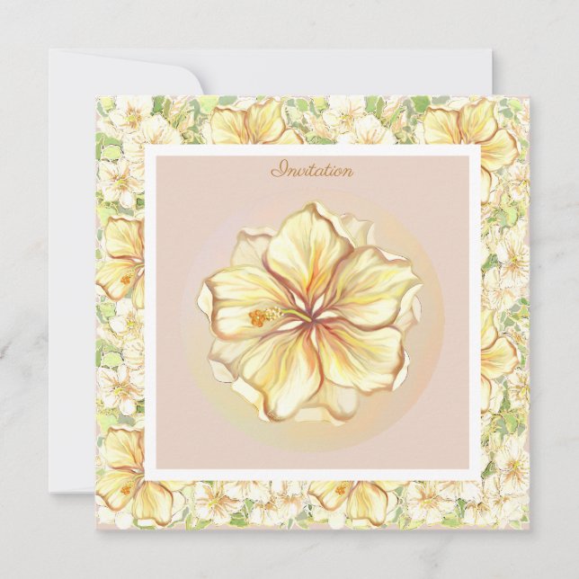 Hibiskus und Spitzen YELLOW Einladung (Vorderseite)