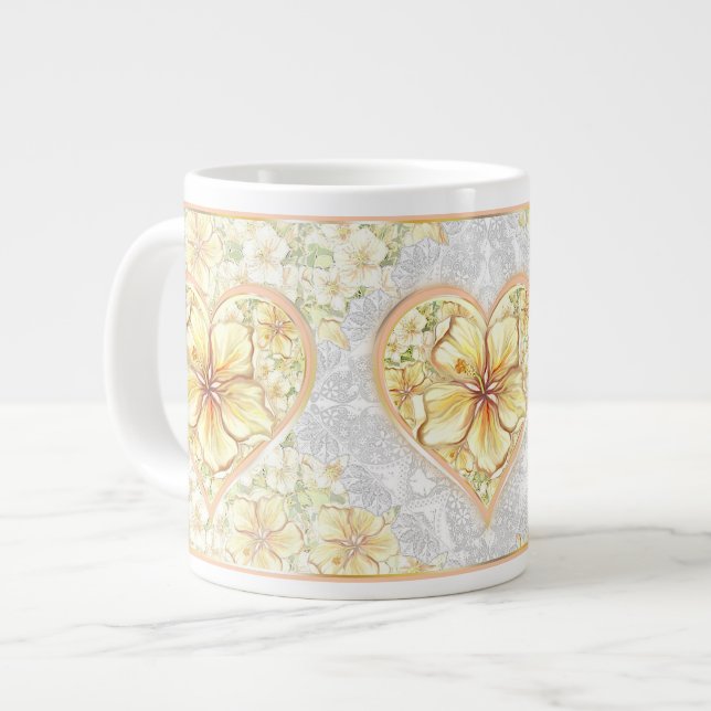 Hibiskus und Spitzen YELLOW Jumbo-Tasse (Vorderseite Links)