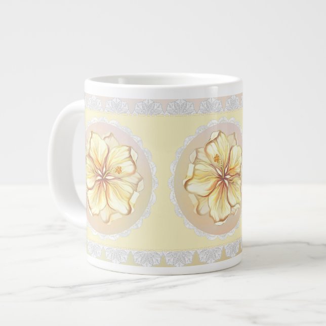 Hibiskus und Spitzen YELLOW Jumbo-Tasse (Vorderseite Links)