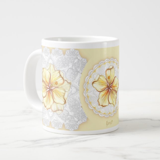 Hibiskus und Spitzen YELLOW Jumbo-Tasse (Vorderseite Links)