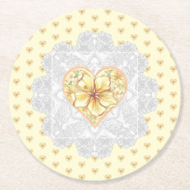 Hibiskus und Spitzen YELLOW Runder Pappuntersetzer