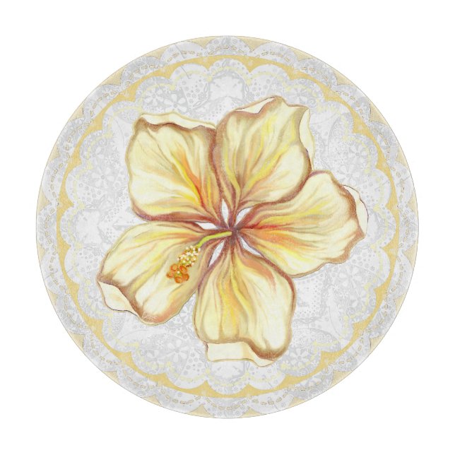 Hibiskus und Spitzen YELLOW Schneidebrett (Vorderseite)