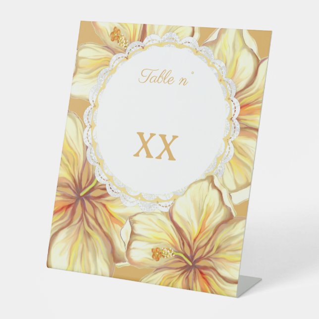 Hibiskus und Spitzen YELLOW Sockelschild (Vorderseite)