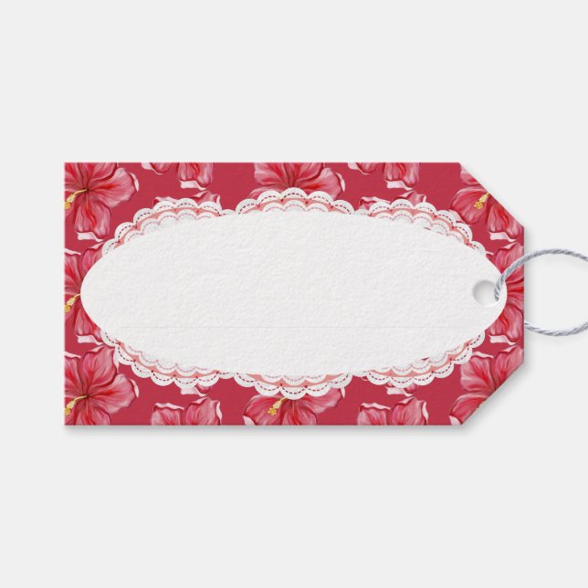 Hibiskus und Spitzenleistung ROT Geschenkanhänger (Vorderseite (Horizontal))