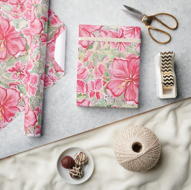 Hibiskus und Spitzenleistung ROT Geschenkpapier (Kunsthandwerk)