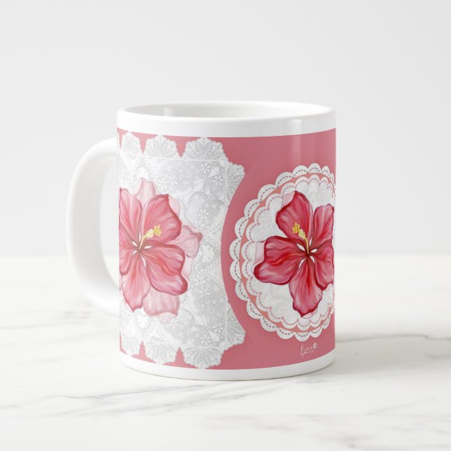 Hibiskus und Spitzenleistung ROT Jumbo-Tasse (Vorderseite Links)