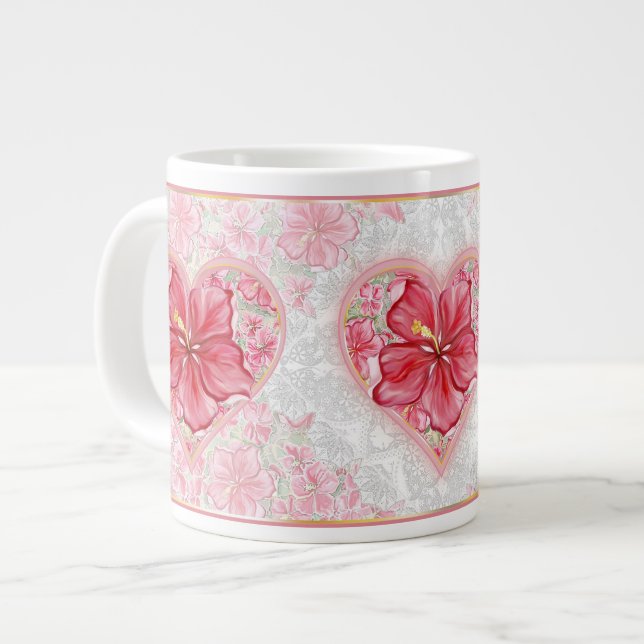 Hibiskus und Spitzenleistung ROT Jumbo-Tasse (Vorderseite Links)