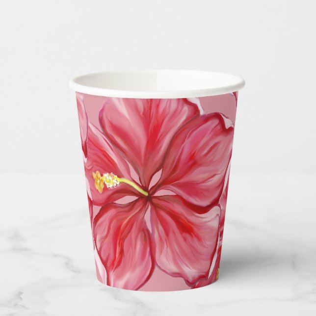 Hibiskus und Spitzenleistung ROT Pappbecher (Links)