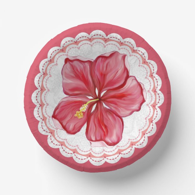 Hibiskus und Spitzenleistung ROT Pappteller (Vorderseite)