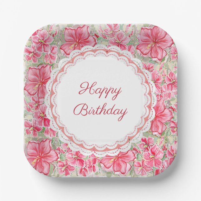 Hibiskus und Spitzenleistung ROT Pappteller (Vorderseite)