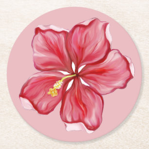 Hibiskus und Spitzenleistung ROT Runder Pappuntersetzer