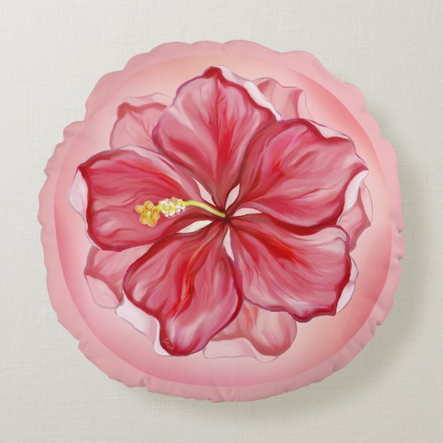 Hibiskus und Spitzenleistung ROT Rundes Kissen (Vorderseite)