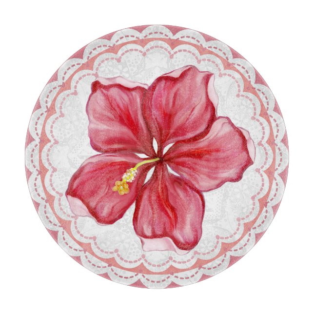Hibiskus und Spitzenleistung ROT Schneidebrett (Vorderseite)