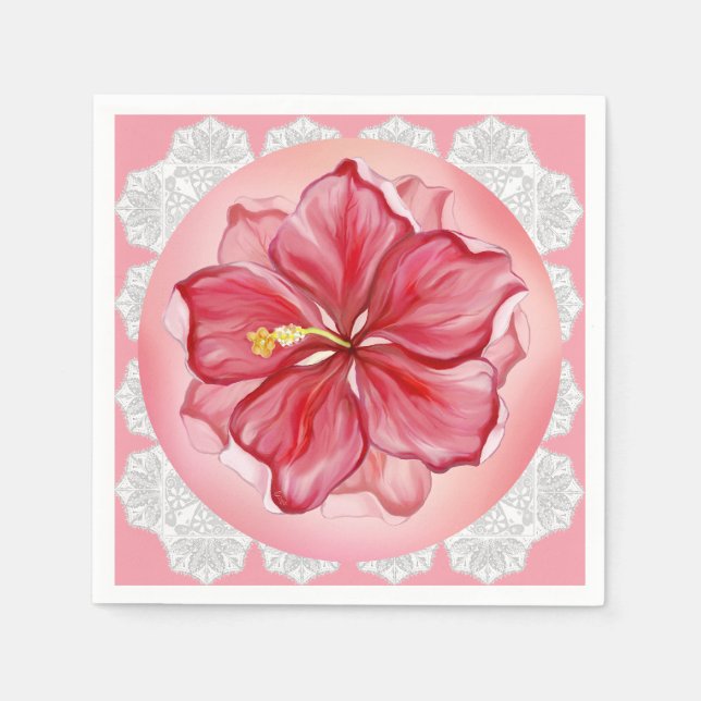 Hibiskus und Spitzenleistung ROT Serviette (Vorderseite)