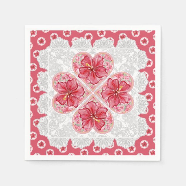 Hibiskus und Spitzenleistung ROT Serviette (Vorderseite)