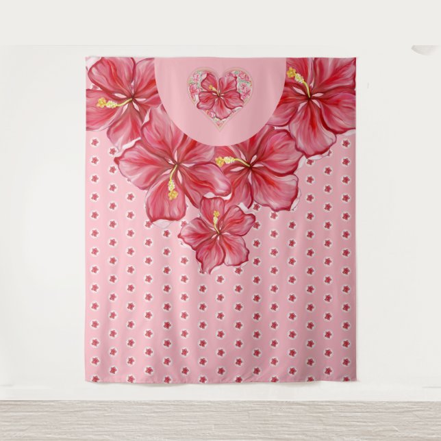 Hibiskus und Spitzenleistung ROT Wandteppich (Vorderseite)