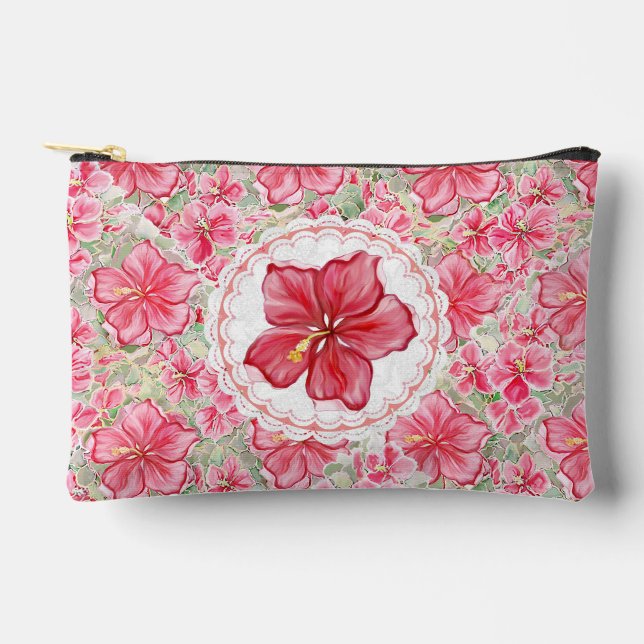 Hibiskus und Spitzenleistung ROT Zubehörtasche (Vorderseite)