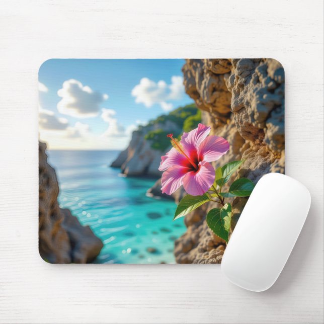 Hibiskus wächst auf einer felsigen Klippe Mousepad (Mit Mouse)