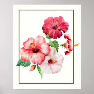 Hibiskus Wasserfarbe Tropische Blume Poster