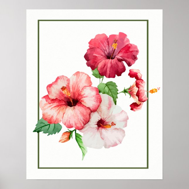 Hibiskus Wasserfarbe Tropische Blume Poster (Vorne)