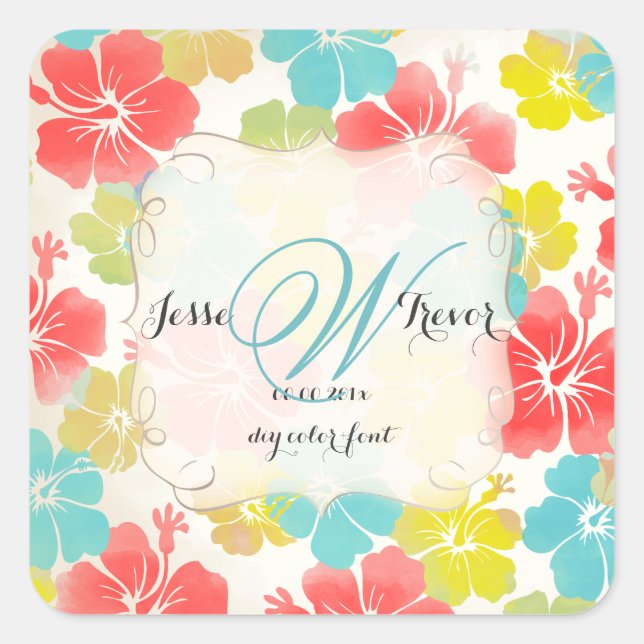 Hibiskus/Wasserfarbe von PixDezines Quadratischer Aufkleber (Vorderseite)