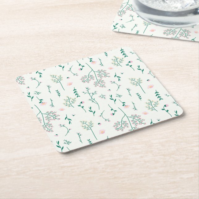 Hibiskus Wasserfarbene botanische Blüte Nahtlos Rechteckiger Pappuntersetzer (angewinkelt)