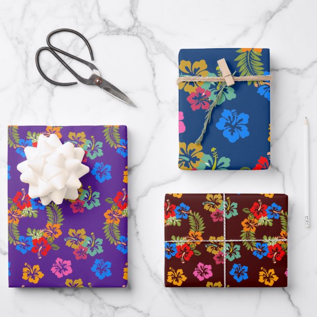 Hibiskus Wrapping Paper Flat Sheet Set 3 Geschenkpapier Set (Vorderseite)