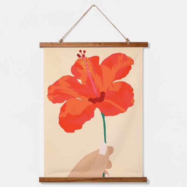 Hibiskus Zuneigung Wandteppich Mit Holzrahmen (Vorderseite)