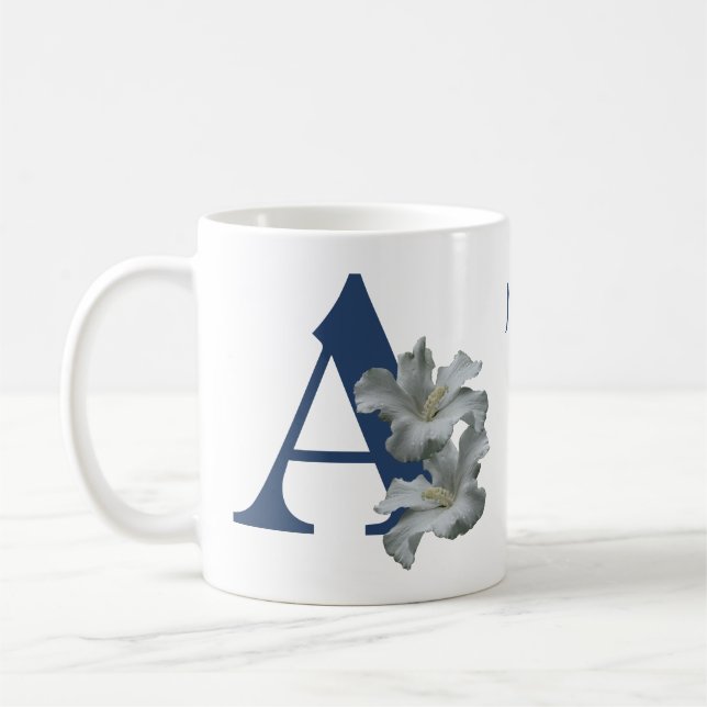 Hibiskusblumen-Monogramm Initiale A Personalisiert Kaffeetasse (Links)