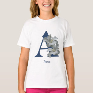 Hibiskusblumen-Monogramm Initiale A Personalisiert T-Shirt