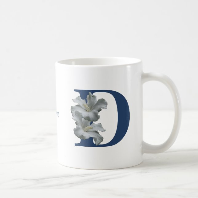 Hibiskusblumen-Monogramm Initiale D Personalisiert Kaffeetasse (Rechts)