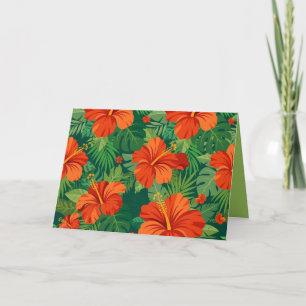 Hibiskusblüten Rot Orange Grün Dschungellaub Dankeskarte