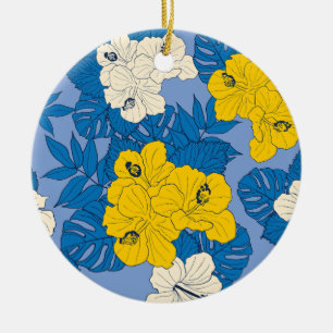 Hibiskusblüten und -blätter keramik ornament