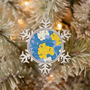 Hibiskusblüten und Blätter Schneeflocken Zinn-Ornament