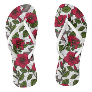 Hibiskusblüten und Kolibris Flip Flops
