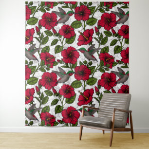 Hibiskusblüten und Kolibris Wandteppich