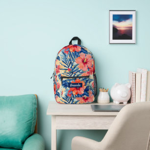 Hibiskusblüten Zurück zur Schule Botanisches Muste Bedruckter Rucksack