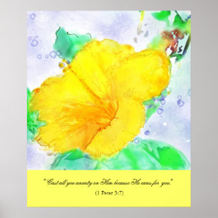 HibiskusWatercolor u. Bibel-Vers-Plakat Poster