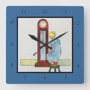 Hickory, Dickory, Dock Mutter Gänse Kinderzimmer R Quadratische Wanduhr