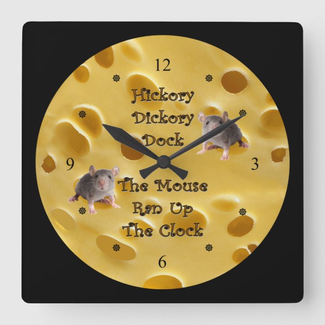 Hickory Dickory Dock ~ Schweizer Käse Quadratische Wanduhr (Vorderseite)