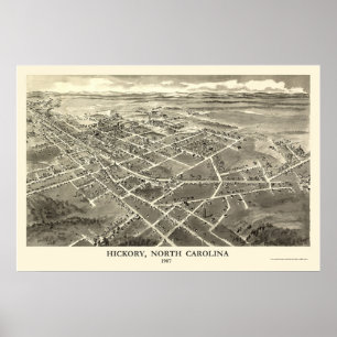 Hickory, NC Panorama Karte - 1907 Poster