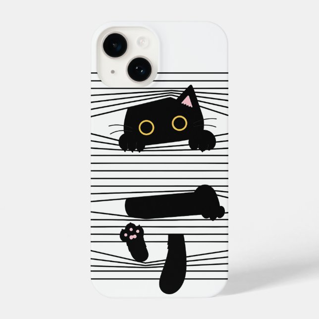 Hidden Black Cat Cute Funny Minimalist Animal Love iPhone Hülle (Rückseite)
