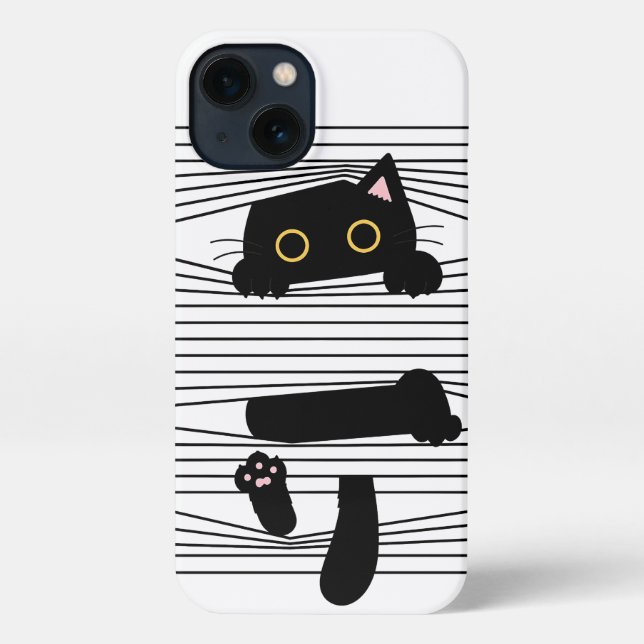 Hidden Black Cat Cute Funny Minimalist Animal Love iPhone Hülle (Rückseite)