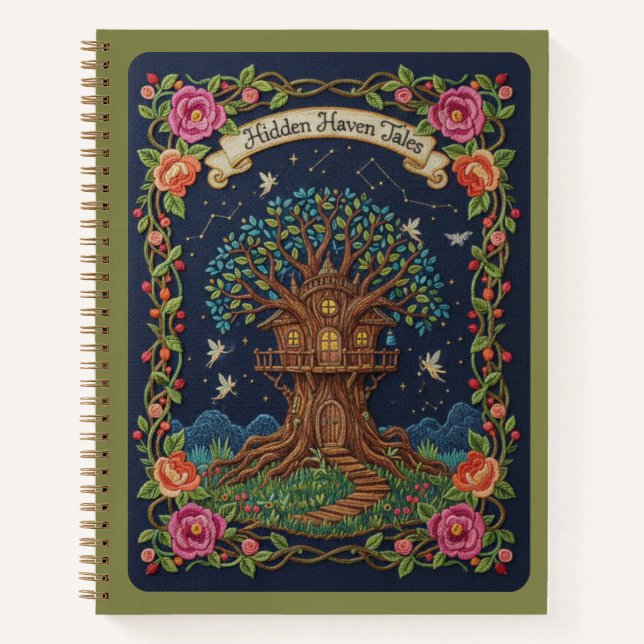 Hidden Haven Tales Embroidered Magical Treehouse  Notizbuch (Vorderseite)