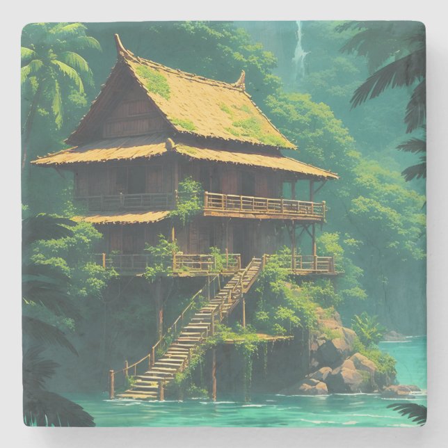 Hidden Rumah in the Rainforest Steinuntersetzer (Vorderseite)