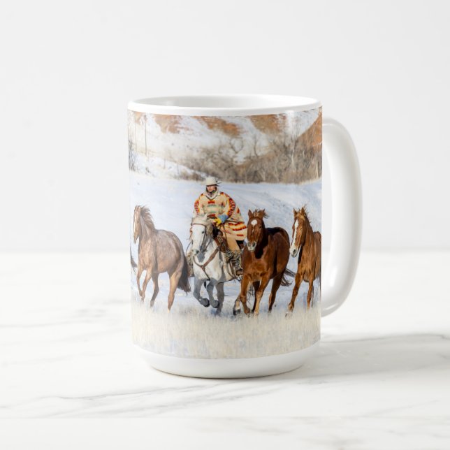 Hideout Horse Ranch, Wrangler und Pferde Kaffeetasse (VorderseiteRechts)