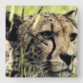 "Hiding Cheetah" Quadratische Wanduhr