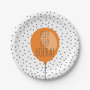 Hiep Hiep Hoera orange Ballon-Holländer-Geburtsta Pappteller